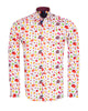 White Colorful Leaf Print Shirt with Matching Handkerchief-Makrom
