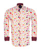 White Colorful Leaf Print Shirt with Matching Handkerchief-Makrom