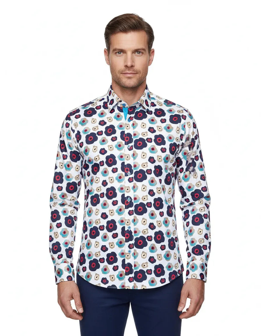 White Colourful Abstract Shapes with Matching Handkerchief-Makrom