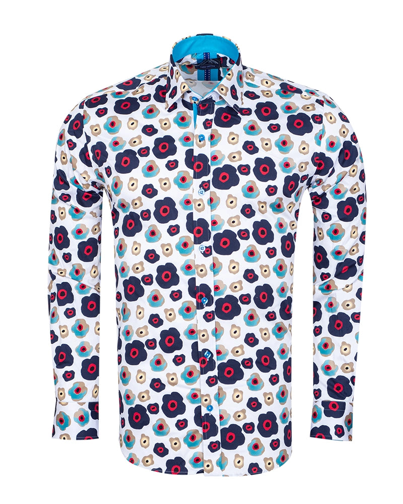 White Colourful Abstract Shapes with Matching Handkerchief-Makrom