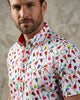 White Colourful Guitar Print Short Sleeve Shirt