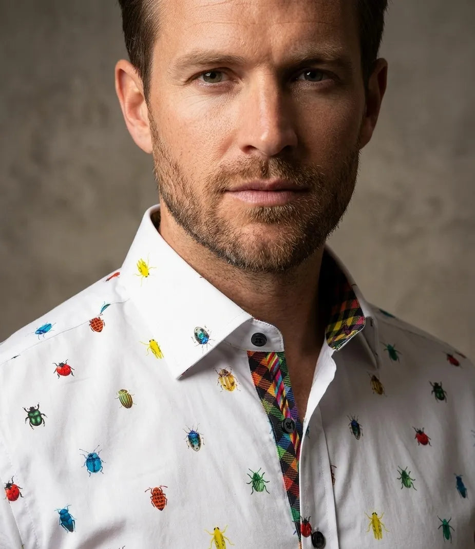 White Colourful Insect Print with Matching Handkerchief