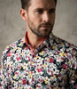 White Cosmos Flower Print Shirt with Matching Handkerchief