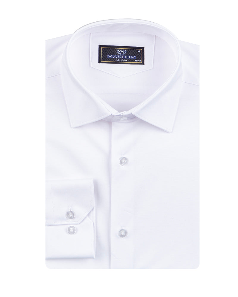 White Cotton Plain Muscle fit Stretch Shirt-Makrom