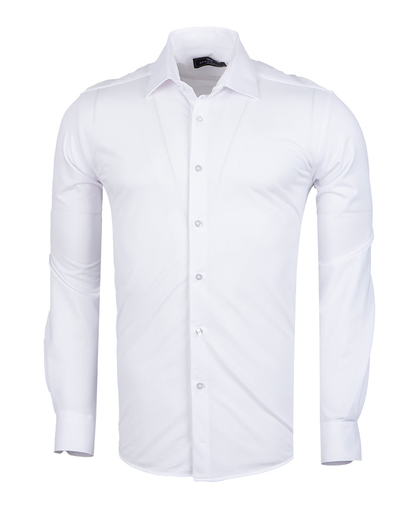 White Cotton Plain Muscle fit Stretch Shirt-Makrom