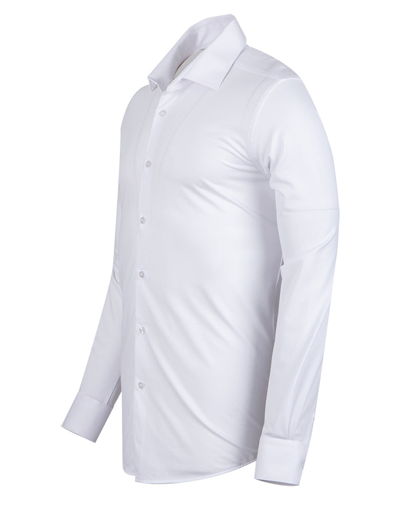 White Cotton Plain Muscle fit Stretch Shirt-Makrom