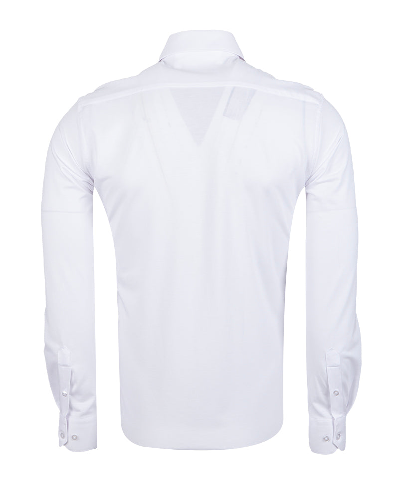 White Cotton Plain Muscle fit Stretch Shirt-Makrom
