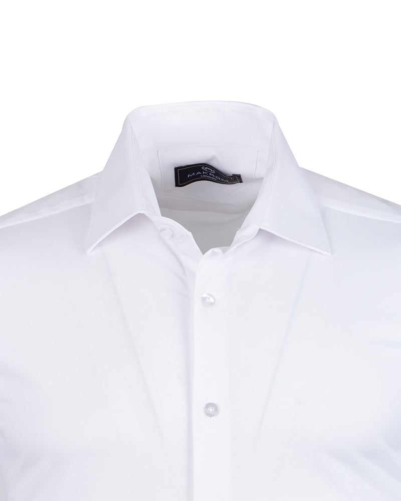 White Cotton Plain Muscle fit Stretch Shirt-Makrom