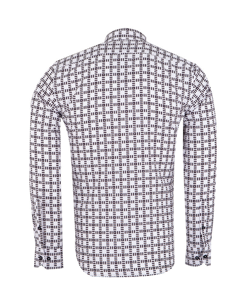 White Dashed Line Check Print Shirt-Makrom