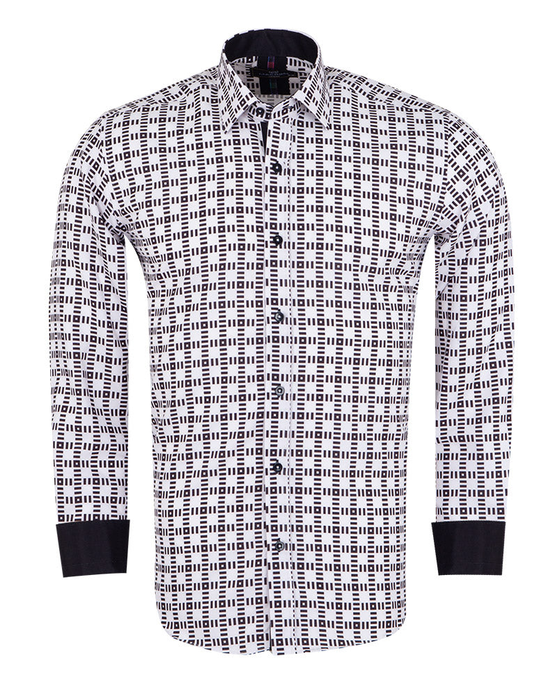White Dashed Line Check Print Shirt-Makrom