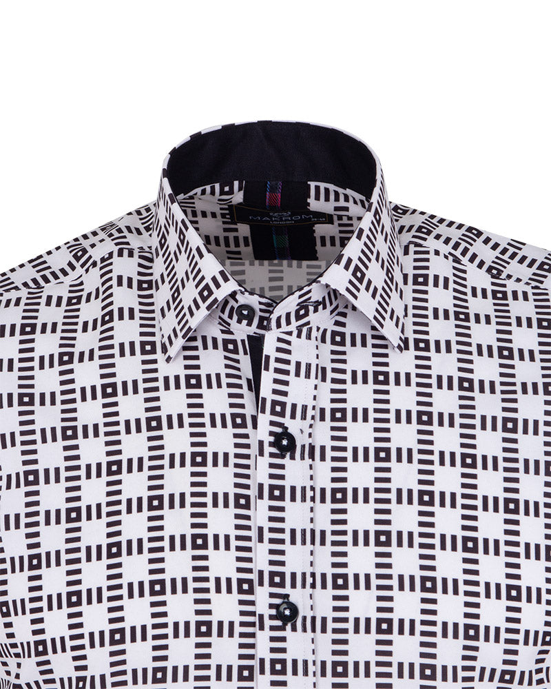 White Dashed Line Check Print Shirt-Makrom
