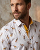 White Deer Print Men's Christmas Shirt with Matching Handkerchief