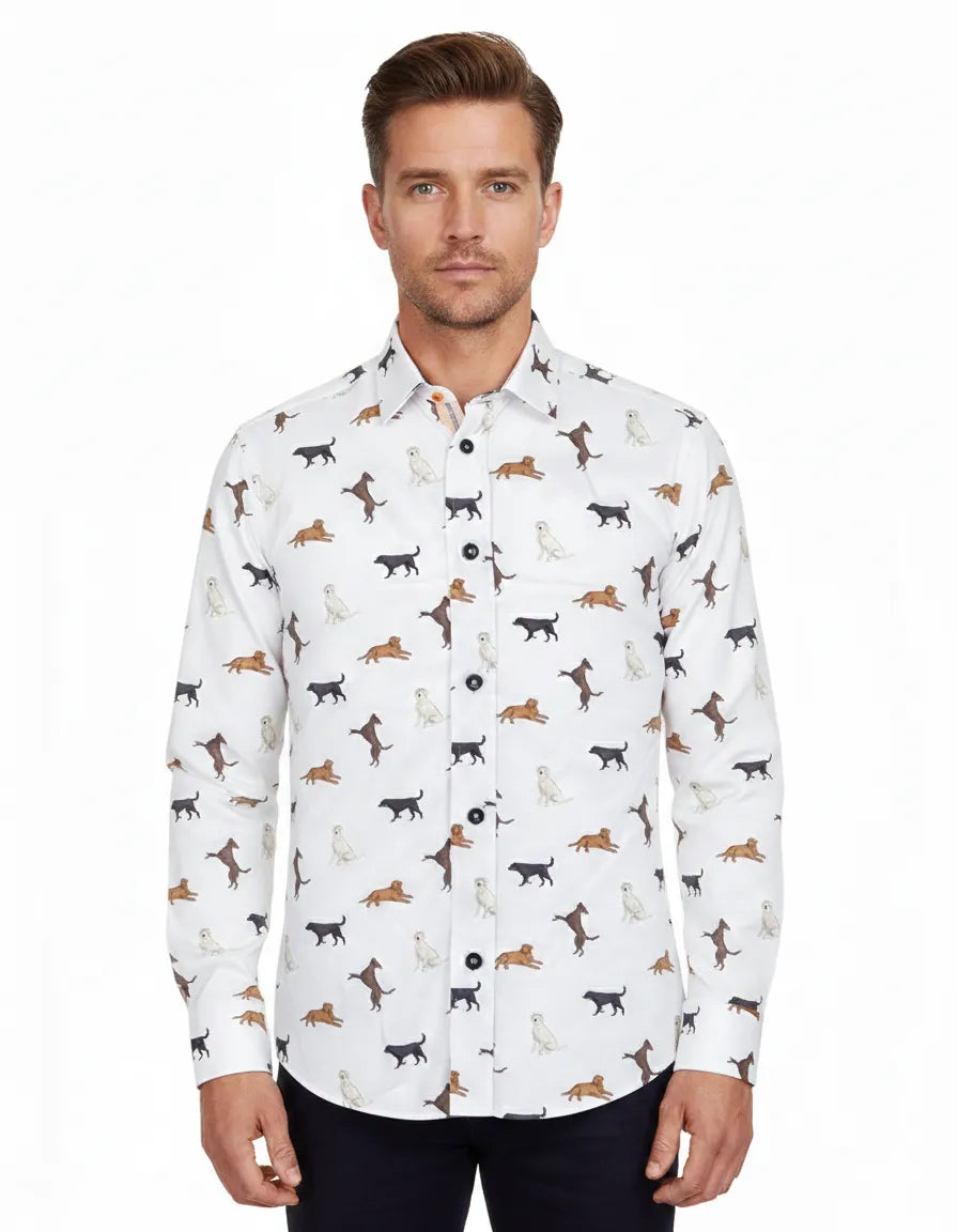 White Dog Print with Matching Handkerchief-Makrom
