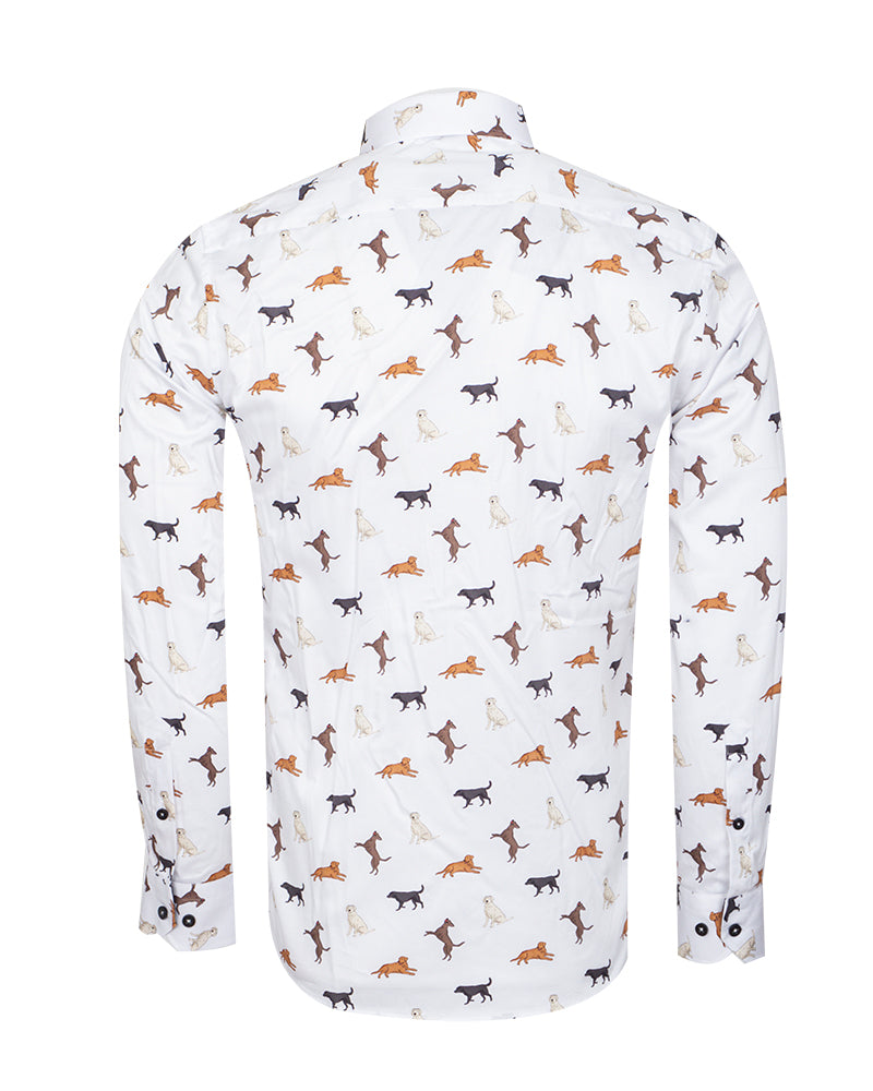 White Dog Print with Matching Handkerchief-Makrom