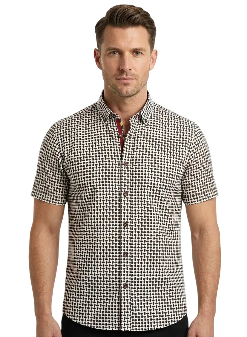 White Dot Print Short Sleeve Shirt-Makrom