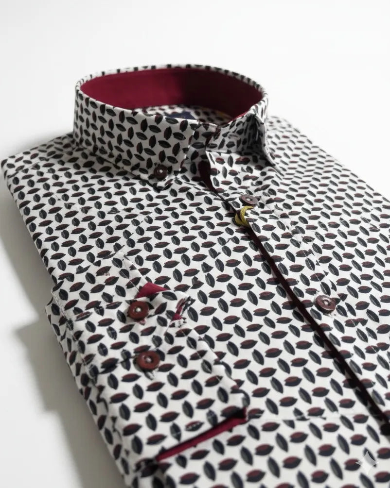 White Dot Print Short Sleeve Shirt-Makrom