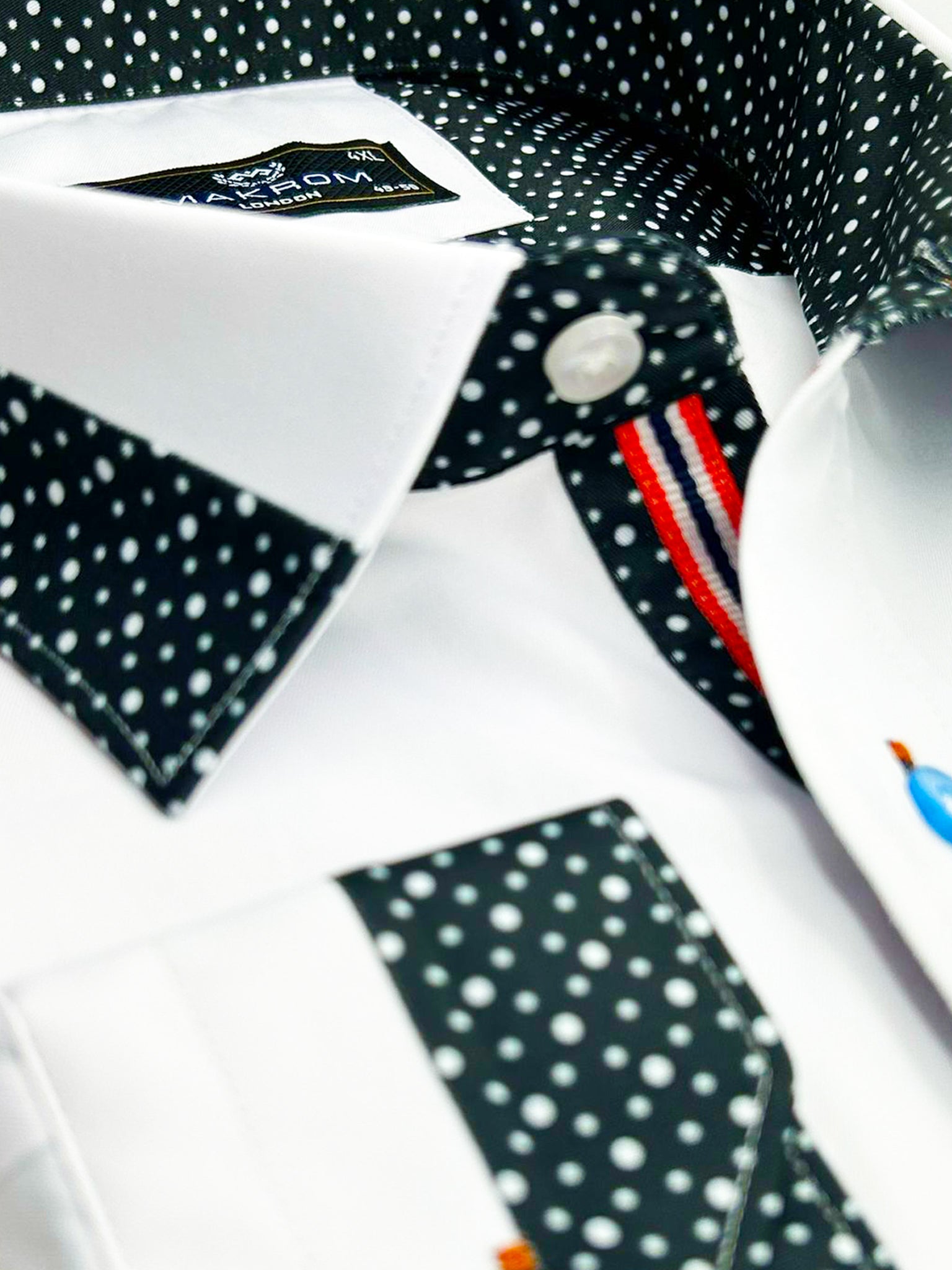 White Double Collar Dotted Print Shirt-Makrom