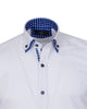 White Dress Shirt with Checked Inner Collar and Cuff Detail