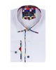 White Fashion Shirt with Multicolour Collar Tip Design-Makrom