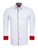 White Fashion Shirt with Multicolour Collar Tip Design-Makrom