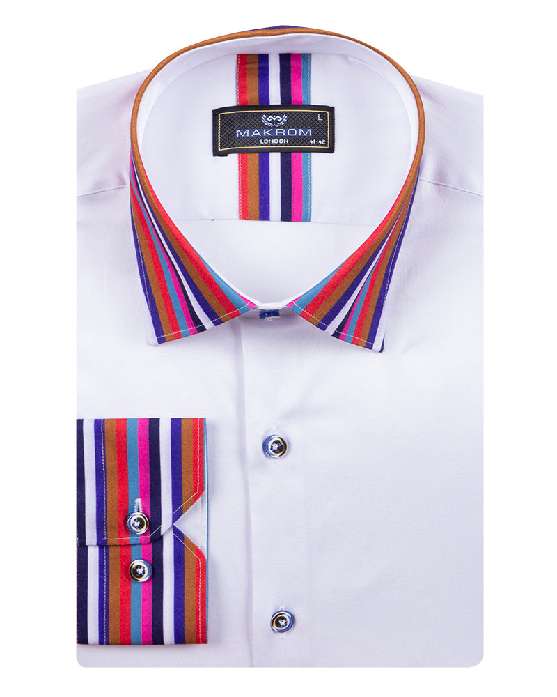 White Fashion Shirt with Stripe Collar Tip Design-Makrom