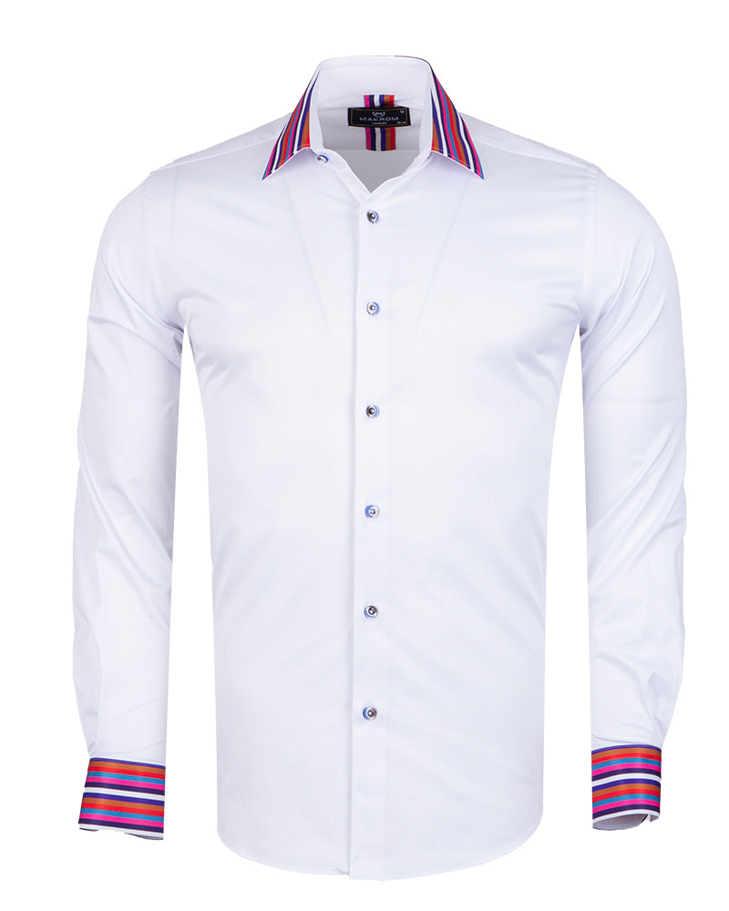 White Fashion Shirt with Stripe Collar Tip Design-Makrom