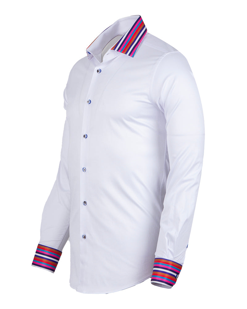 White Fashion Shirt with Stripe Collar Tip Design-Makrom
