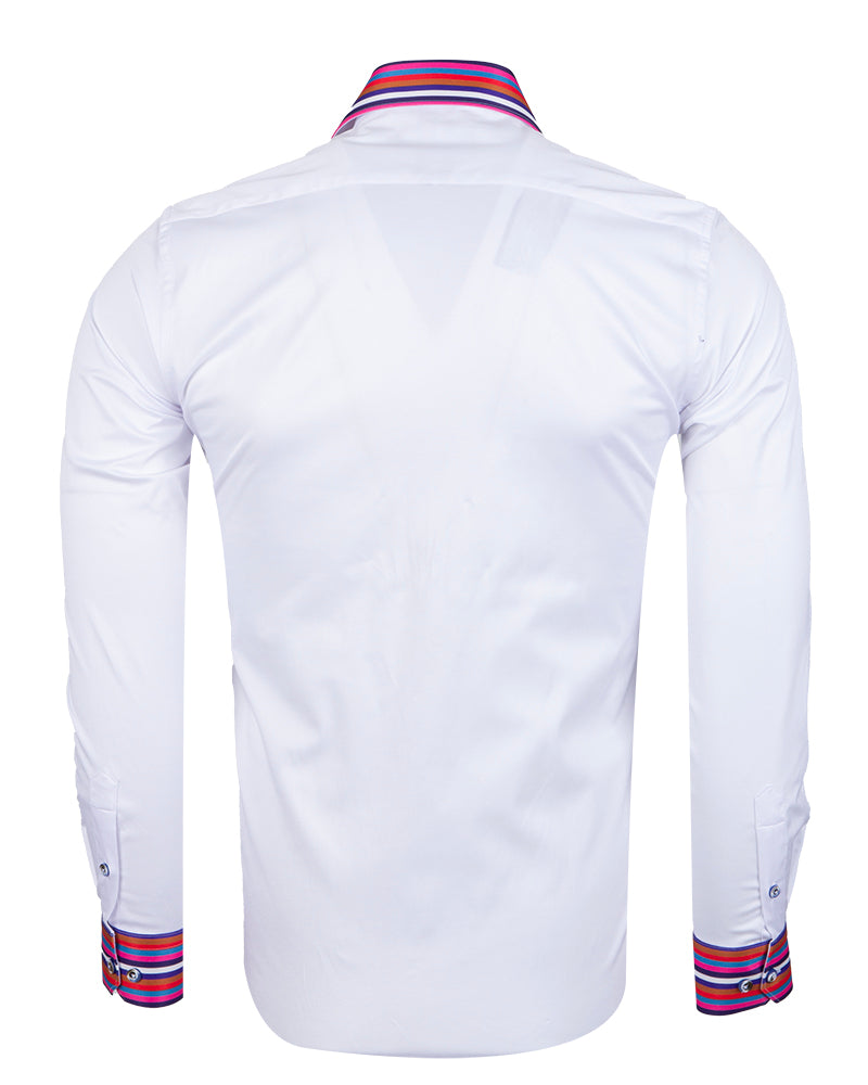 White Fashion Shirt with Stripe Collar Tip Design-Makrom
