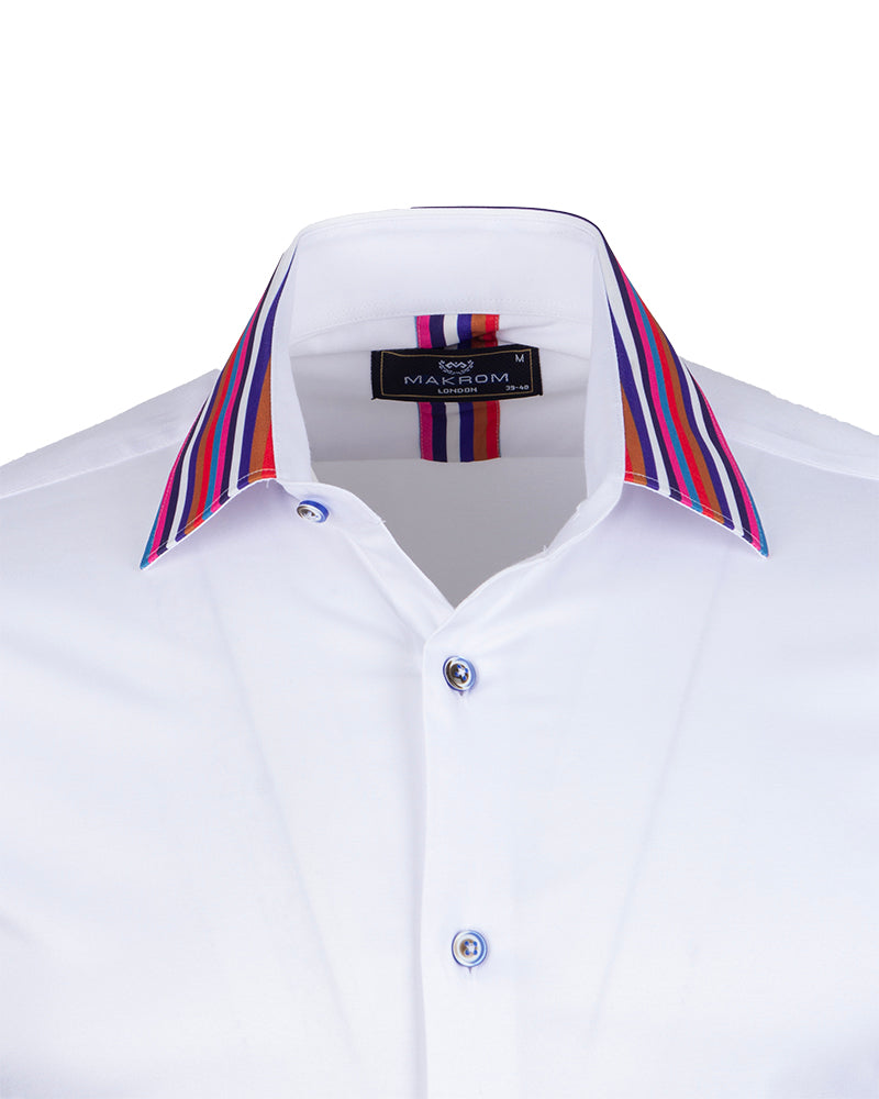 White Fashion Shirt with Stripe Collar Tip Design-Makrom