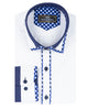 White Fashion Shirt with Stripe & Tartan Collar Tip Design-Makrom