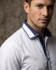 White Fashion Shirt with Stripe & Tartan Collar Tip Design