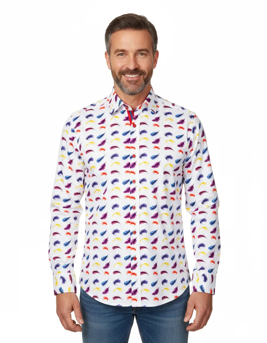 White Feather Print with Matching Handkerchief-Makrom