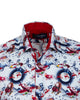 White Festive Santa Print Shirt with Matching Handkerchief-Makrom