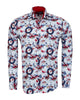 White Festive Santa Print Shirt with Matching Handkerchief-Makrom