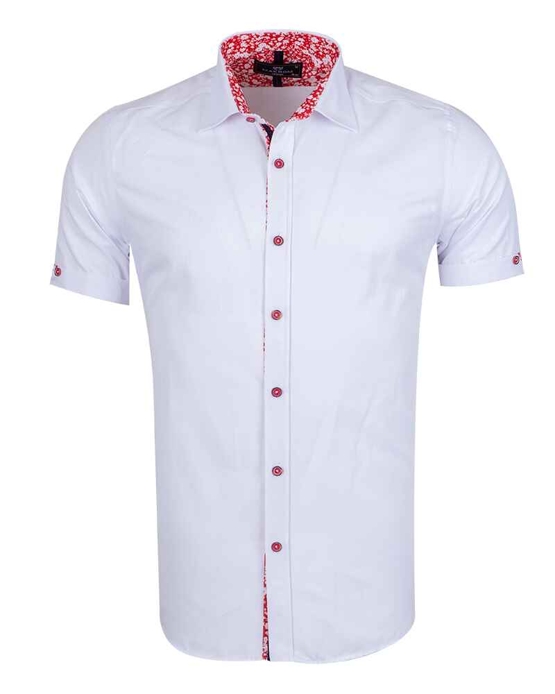 White Flower Insert Detail Short Sleeve Shirt-Makrom