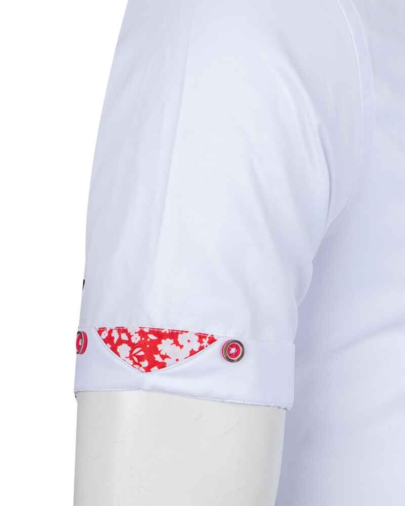 White Flower Insert Detail Short Sleeve Shirt-Makrom