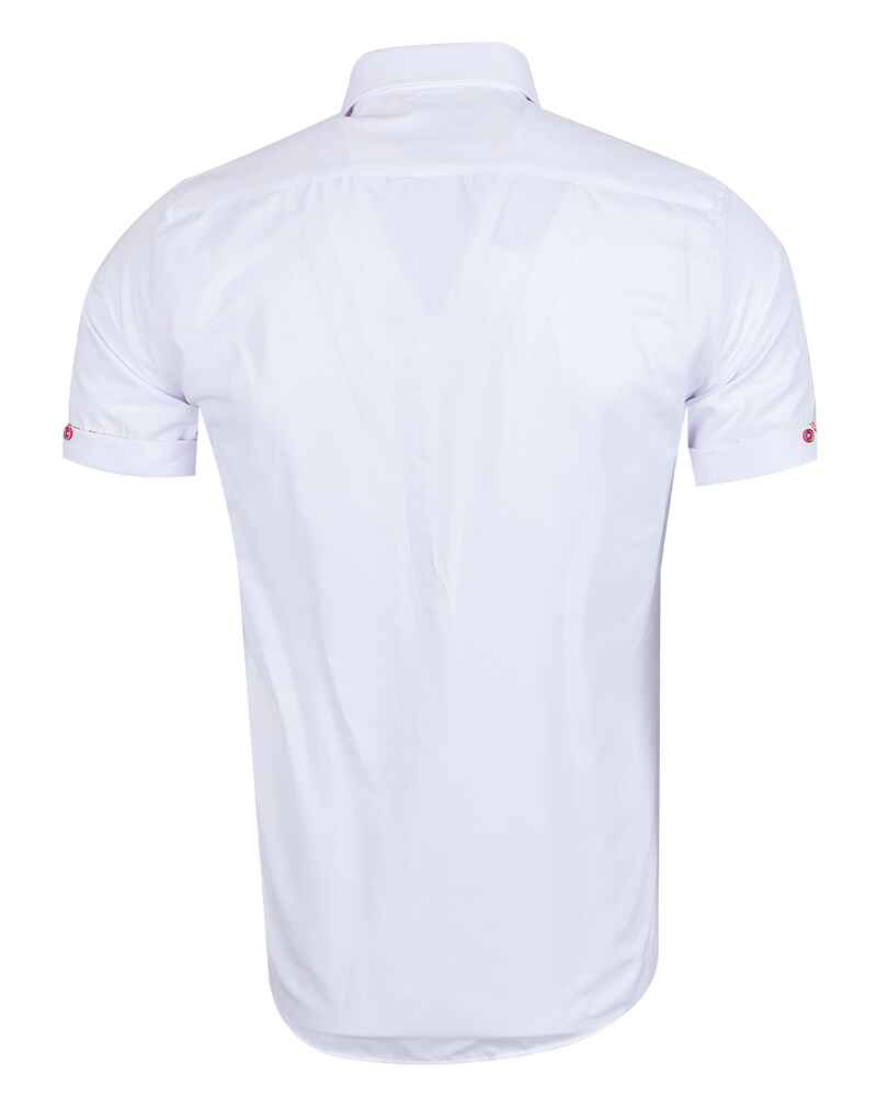 White Flower Insert Detail Short Sleeve Shirt-Makrom