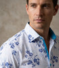 White Flower Print Shirt with Matching Handkerchief