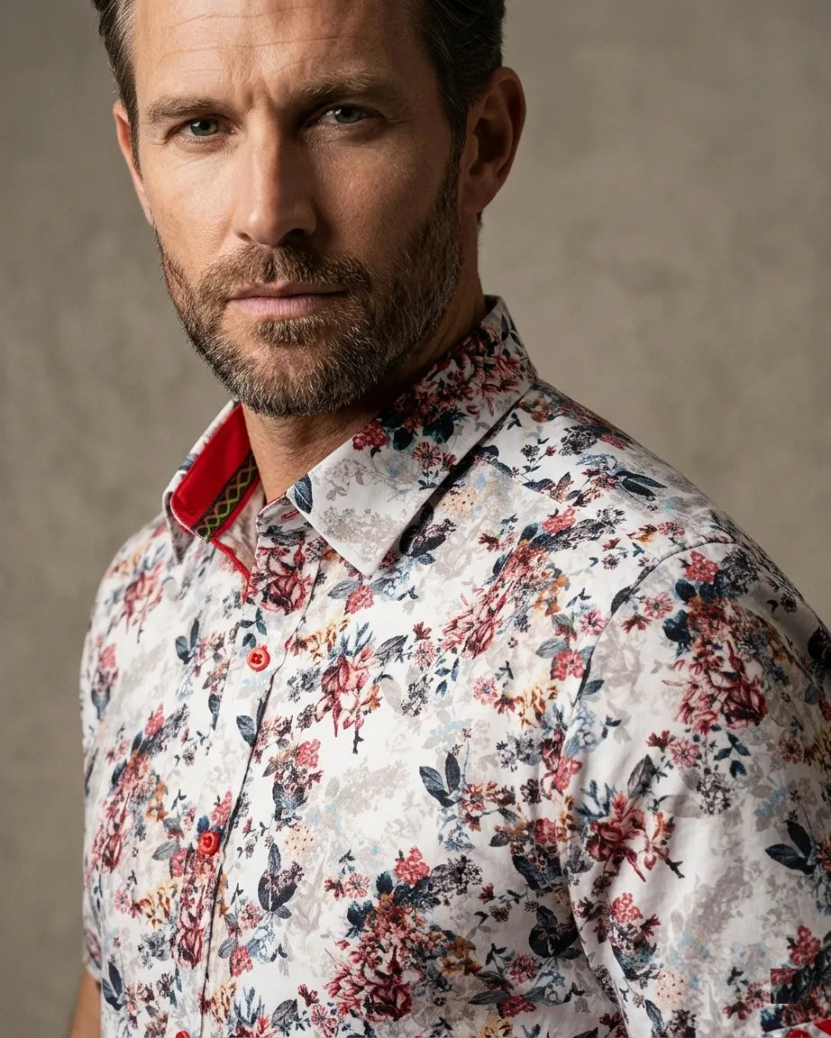 White Flower Print Short Sleeve Shirt