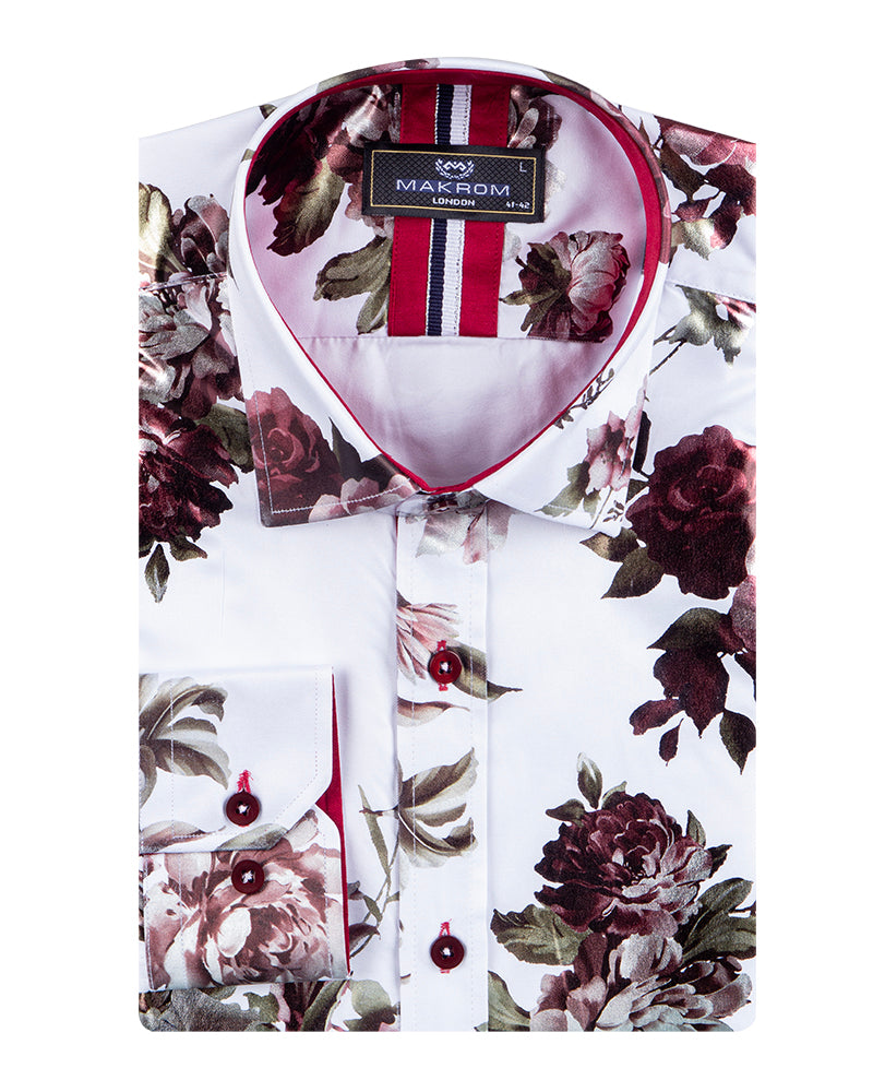 White Flowery Print Men's Shirt-Makrom