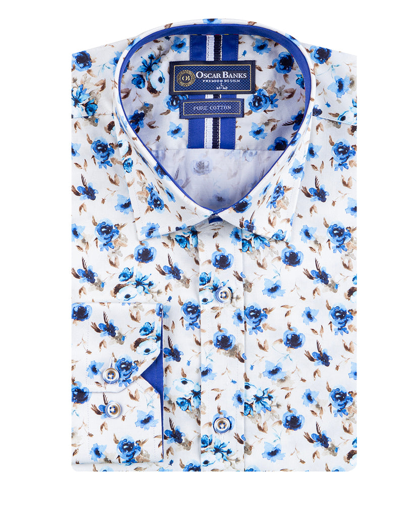 White Flowery Print with Matching Handkerchief-Makrom
