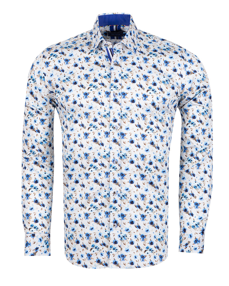 White Flowery Print with Matching Handkerchief-Makrom