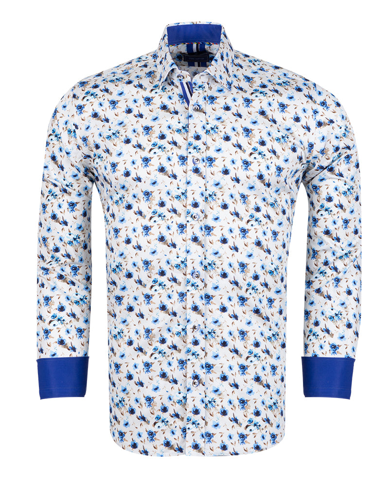 White Flowery Print with Matching Handkerchief-Makrom