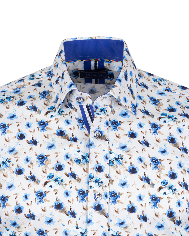 White Flowery Print with Matching Handkerchief-Makrom