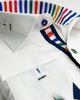 White Formal Shirt with Vibrant Stripe Detail and Contrast Buttons-Makrom