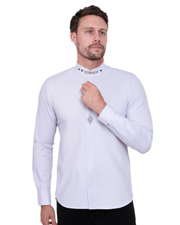 White Grandad Collar Chain shirt with Diamantes-Makrom