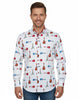 White Guitar Print Shirt with Matching Handkerchief-Makrom