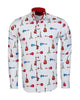 White Guitar Print Shirt with Matching Handkerchief-Makrom