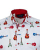 White Guitar Print Shirt with Matching Handkerchief-Makrom