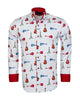 White Guitar Print Shirt with Matching Handkerchief-Makrom